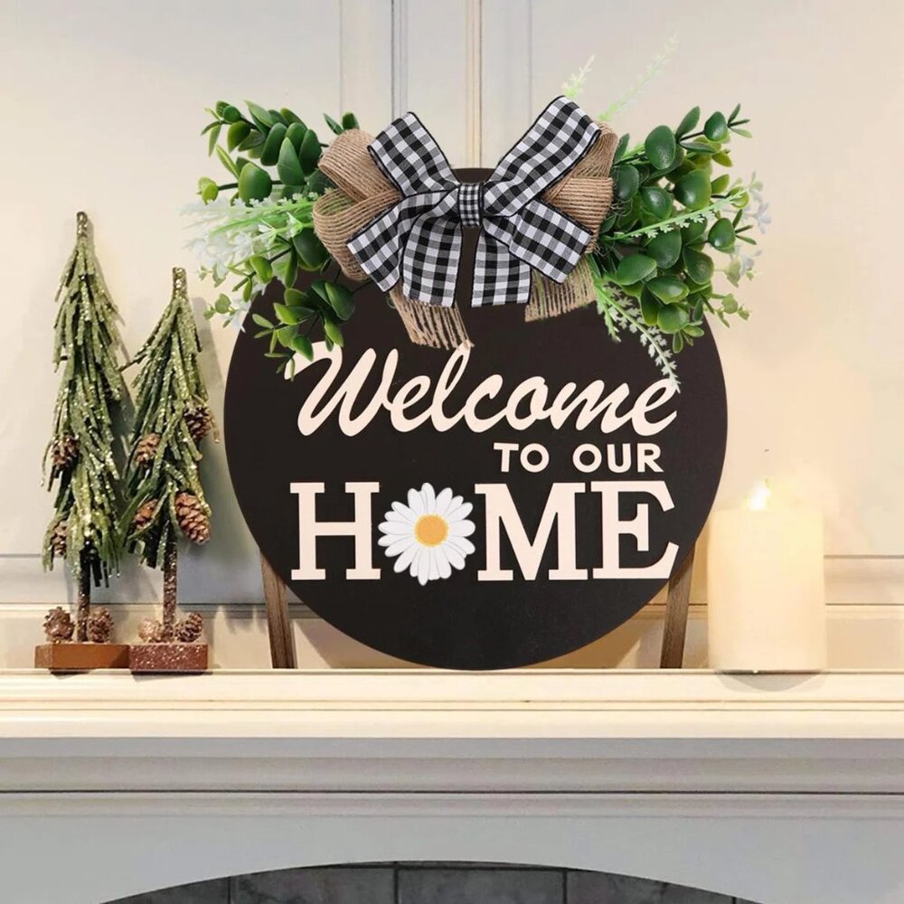 Interchangeable Welcome Sign Black Wood Front Door Decor 14 Holiday Icons NIB